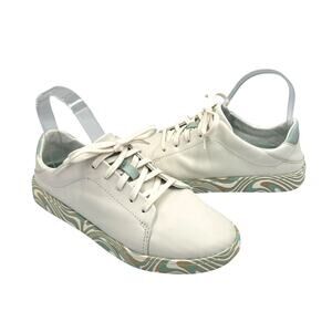 OluKai Pehuea Li 'ili Bright White Swirl Leather Casual Lace Up Sneakers